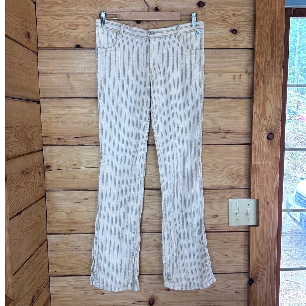 Vintage Hemp Linen Textured Pants Large Cream Tan Wild Fibers Boot Cut Low Rise